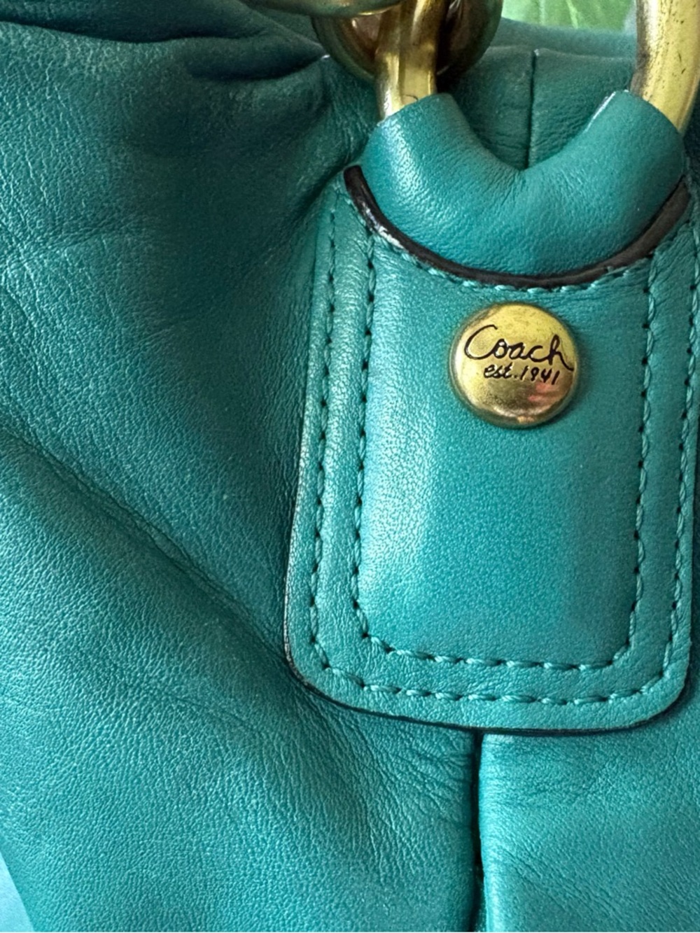Coach Leather Purse Kristin #L1073-16814 Teal Color Bag Good Condition EUC - Picture 4 of 16